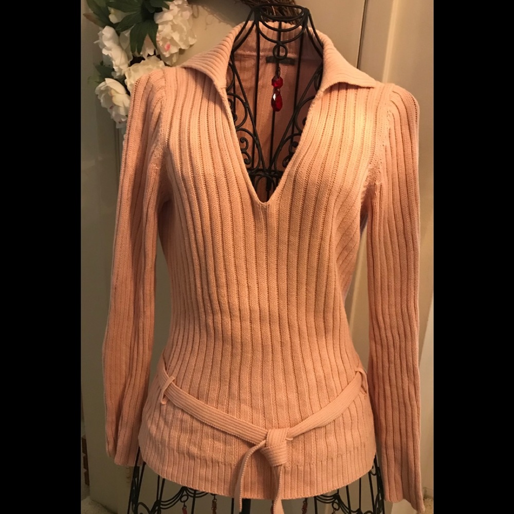 J Crew Belted V-Neck Mauve Sweater Size Large